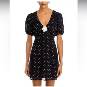 WAYF Anthropologie Margaret Puff Sleeve Dress Black w/ White Polka Dots, size XS